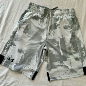 White and grey under armor shorts